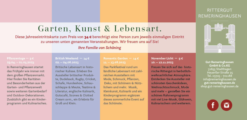 Rückseite der Jahreskarten für Veranstaltungen in 2023 in Remeringhausen